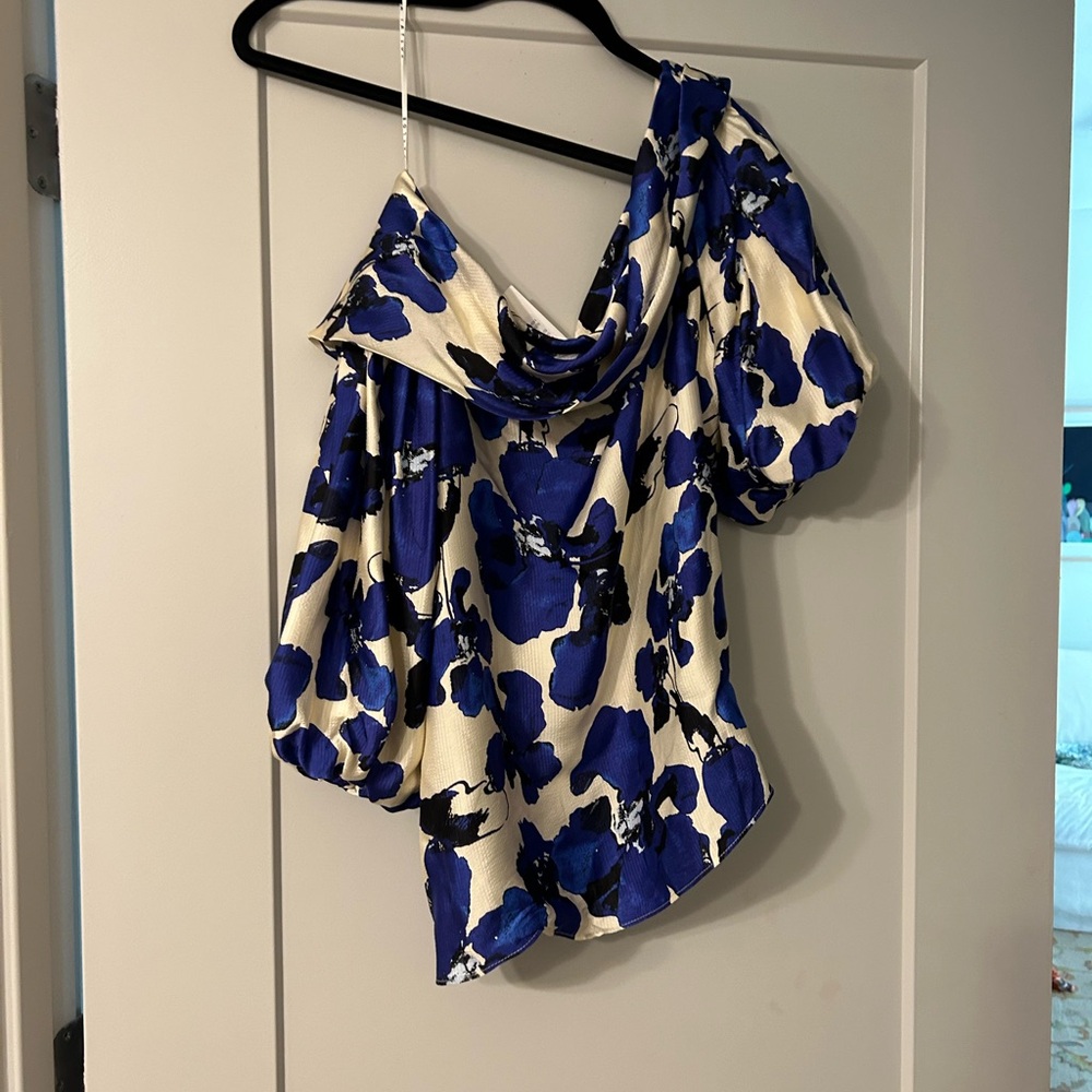 Tanya Taylor Blue and White Floral Blouse